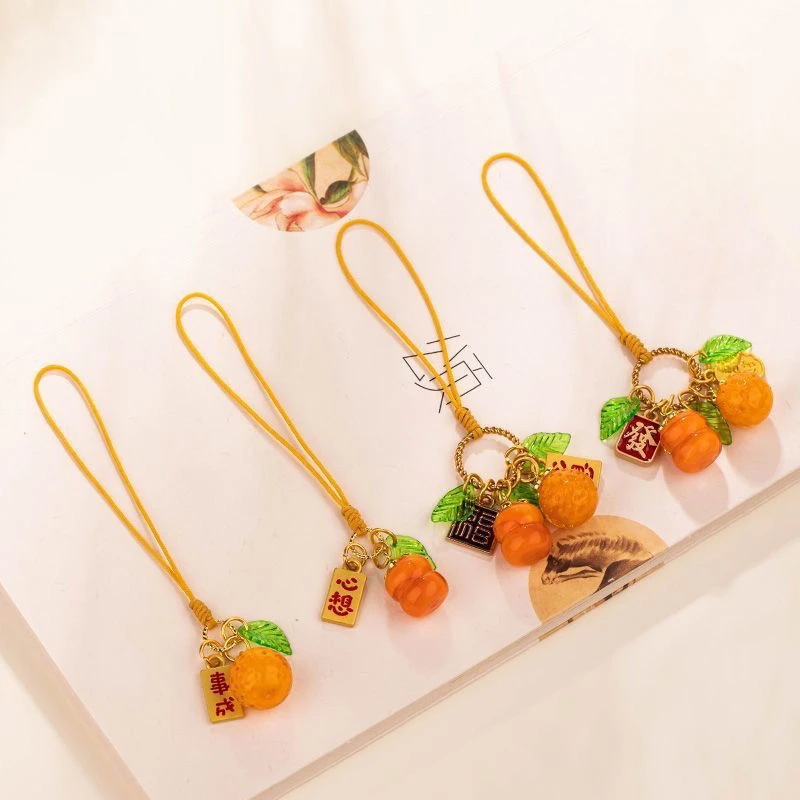 Cute Orange Lucky Phone Charms Pendant Strap Lanyard Cases For iPhone 16 Airpods Earphones Carkeychain Cases Ins Korea New