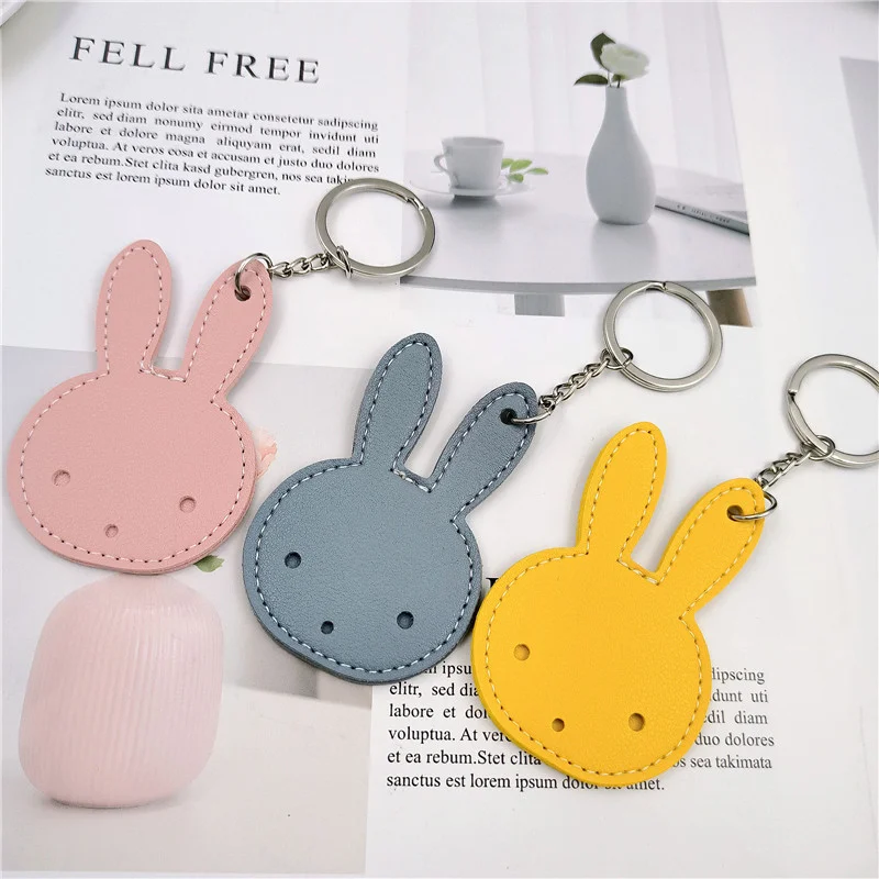 Colorful Rabbit IC Card Keychains Pendant High-quality PU Leather Access Control Card Keychain Cute Couple Key Chains for Women