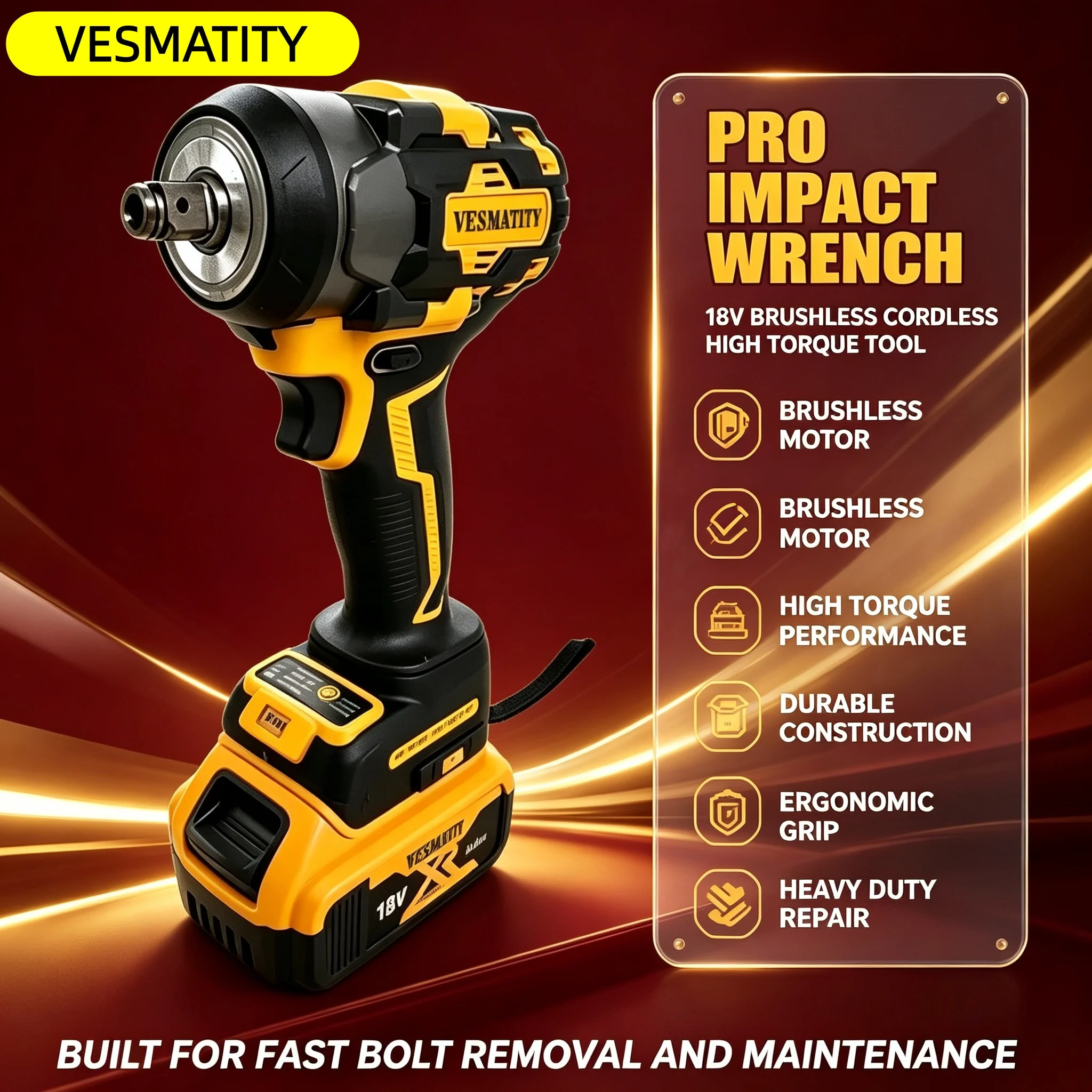 Drill Driver VESMATITY Cordless Electric Screwdriver 500N.m High Torque Impact Power Tool Heavy Duty for 18V-20V Battery