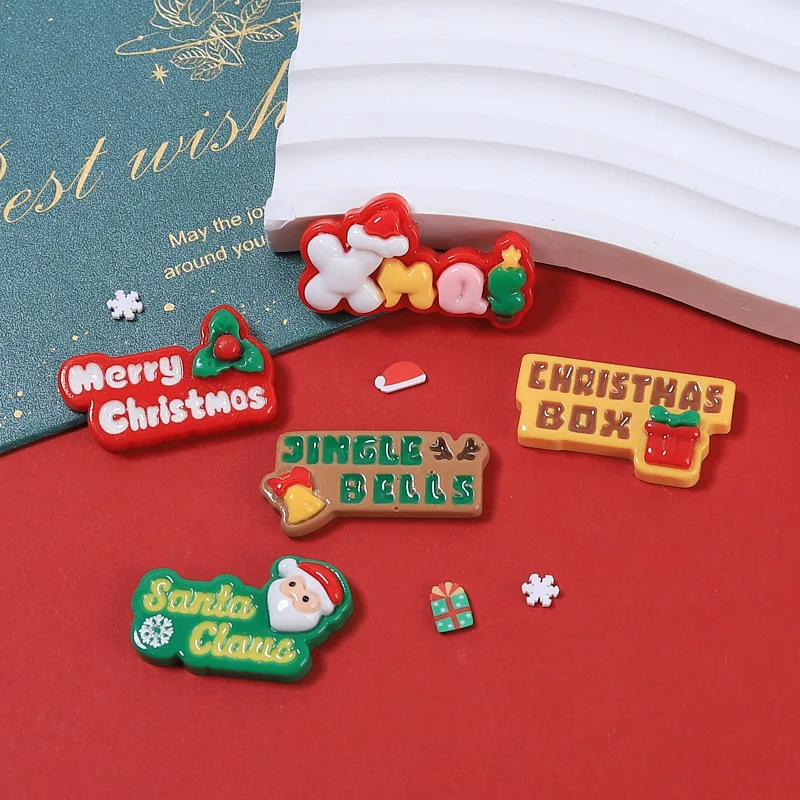 New Christmas Fingerpost Resin Flatback Cabochon For Scrapbook Accessories 10pcs Cute Cartoon Decorative Ornament Cabochon image 5