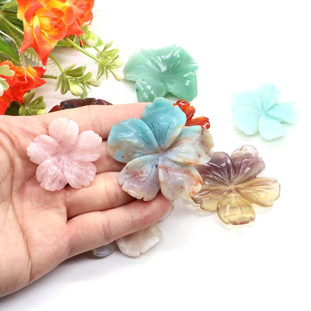 Natural Peach Blossom Healing Fluorite Agate Crystal Stone Carving Flowers Figurine Crafts Home Decoration Ornaments Gifts