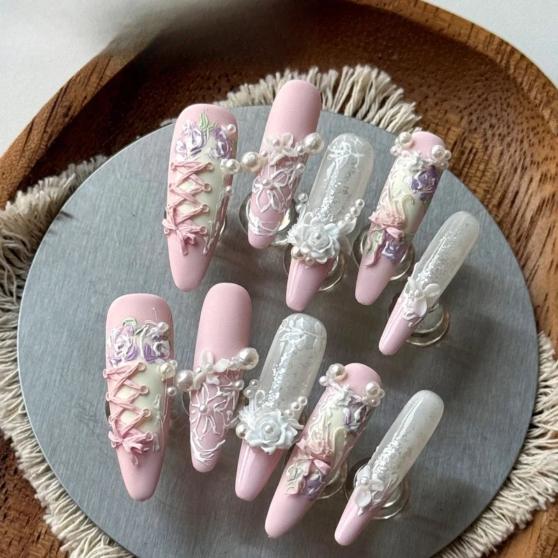 

Nail Art Wearing Nail Three-dimensional Handmade Garden Oil Painting Pink Handmade Original
