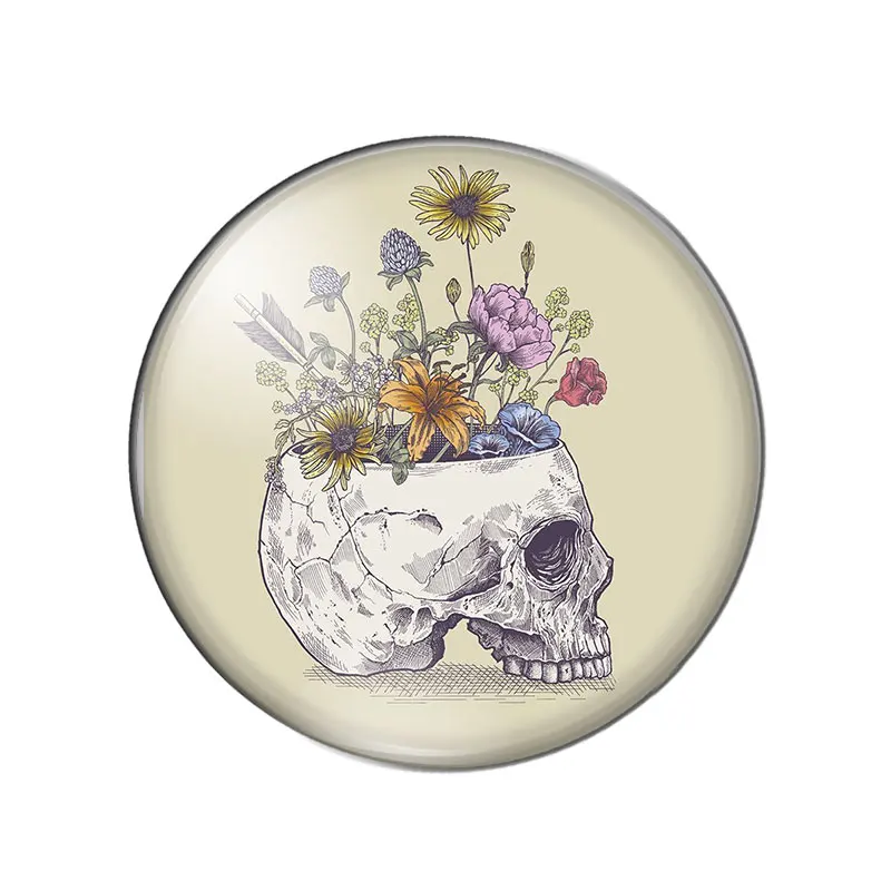 New FlowersSkull RosePunk fashion 10pcs 8mm/10mm/12mm/18mm/20mm/25mm Round photo glass cabochon demo flat back Making findings