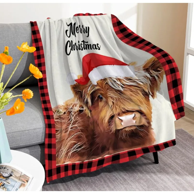 

Рождественское одеяло Highland Cow, фланелевое одеяло для взрослых и детей, отлично подходит для всех сезонов, подходит для дорожных кроваток и диванов