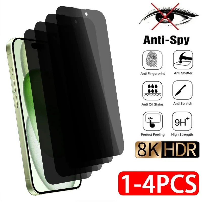 

1-4PCS Privacy Screen Protector For iPhone 16 15 14 13 11 12 Pro Max 8 Plus Anti-spy Protective Glass For iPhone X XR XS Max