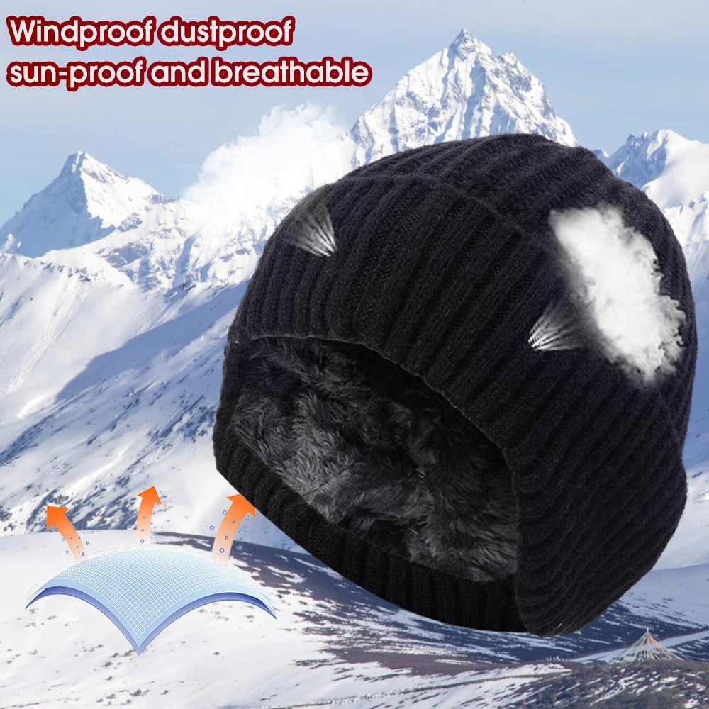 Winter Mannen dikkere Beanie Hoed Gehoorbescherming Gebreide Caps Wollen Sjaal Cap Set Outdoor Winddicht Pluche Warme Skullies Mutsen