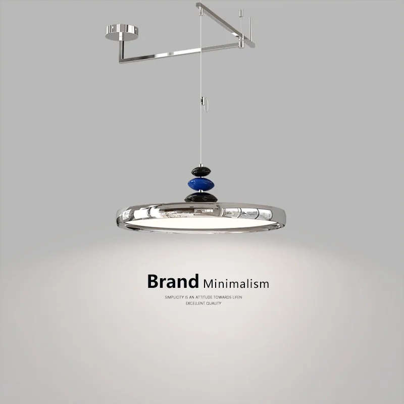 

Moden Electroplating Wrought Iron Rocker Arm LED Pendant Light Living Room Bedroom Restaurant Kitchen Full Spectrum Hanging Lamp