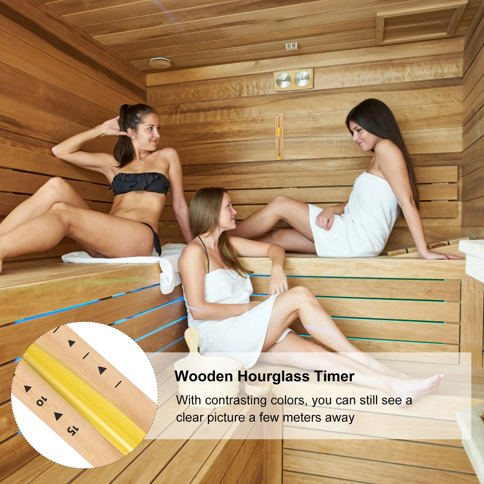 

15 Minutes Wall Mounted Sand Hour Timer Natural Wood and Glass Construction Ideal for Sauna Room Spa Decor and Family Game