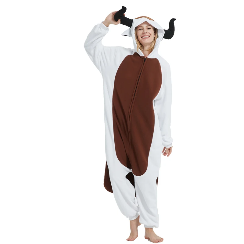 Adult Animal Kigurumi Holy cow Wool One Piece Pajamas Makeup Party Cartoon Costume Halloween Party Cosplay One Piece Pajama