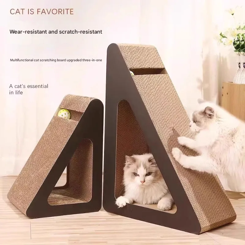 Tiragraffi per gatti all-in-one Tiragraffi per gatti a forma di triangoli in cartone con palla, resistente all'usura (contiene teaser per gatti)