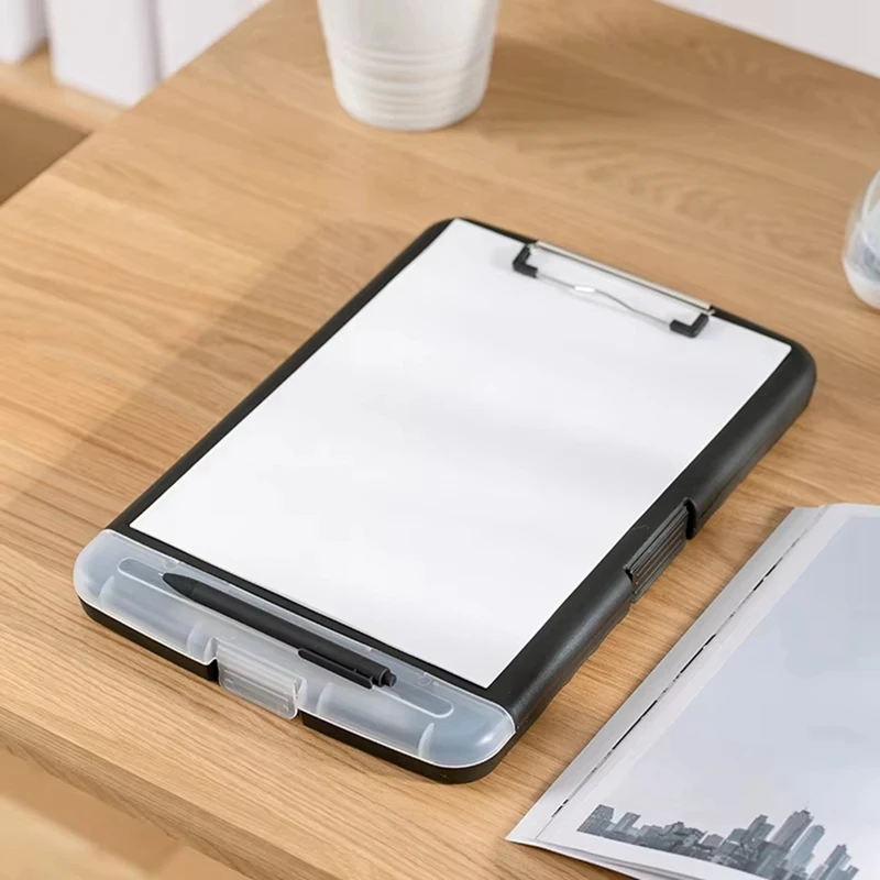 Large A4 Waterproof File Box with Pen Slot Desktop Plastic Folder Data File Storage with Writing Board Clip for Office-SPMI