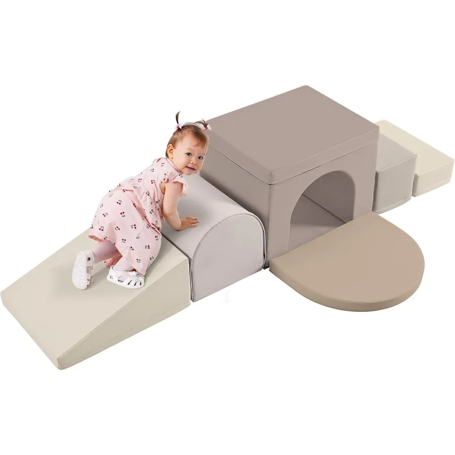 

Indoor Soft Foam Tunnel Climber Toddler Climbing Toys with Tunnel Steps and Ramp Soft Climb and Crawl Playset 7-Piece