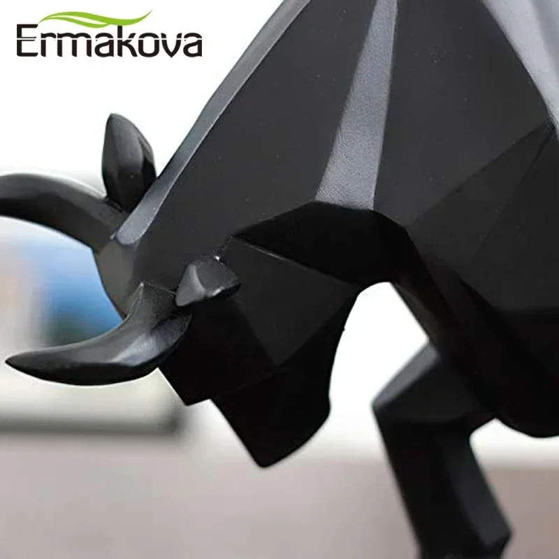 ERMAKOVA Geometric Resin Bull Statue Bison Sculpture Decoration Abstract Animal Figurine Room Desk Home Decoration Gift