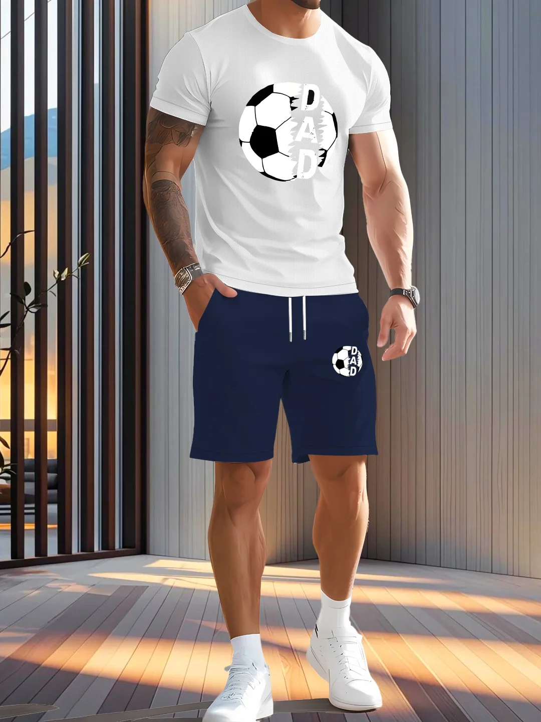 

Men's casual set outdoor sports fashion short sleeved T-shirt+shorts set sports casual set high-definition pattern printed short