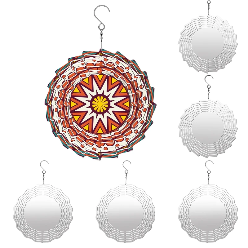 6PCS 8 Inch 3D Wind Spinner White Sublimation Wind Spinners For Garden Indoor Outdoor Window Decor Patio Deck Displays