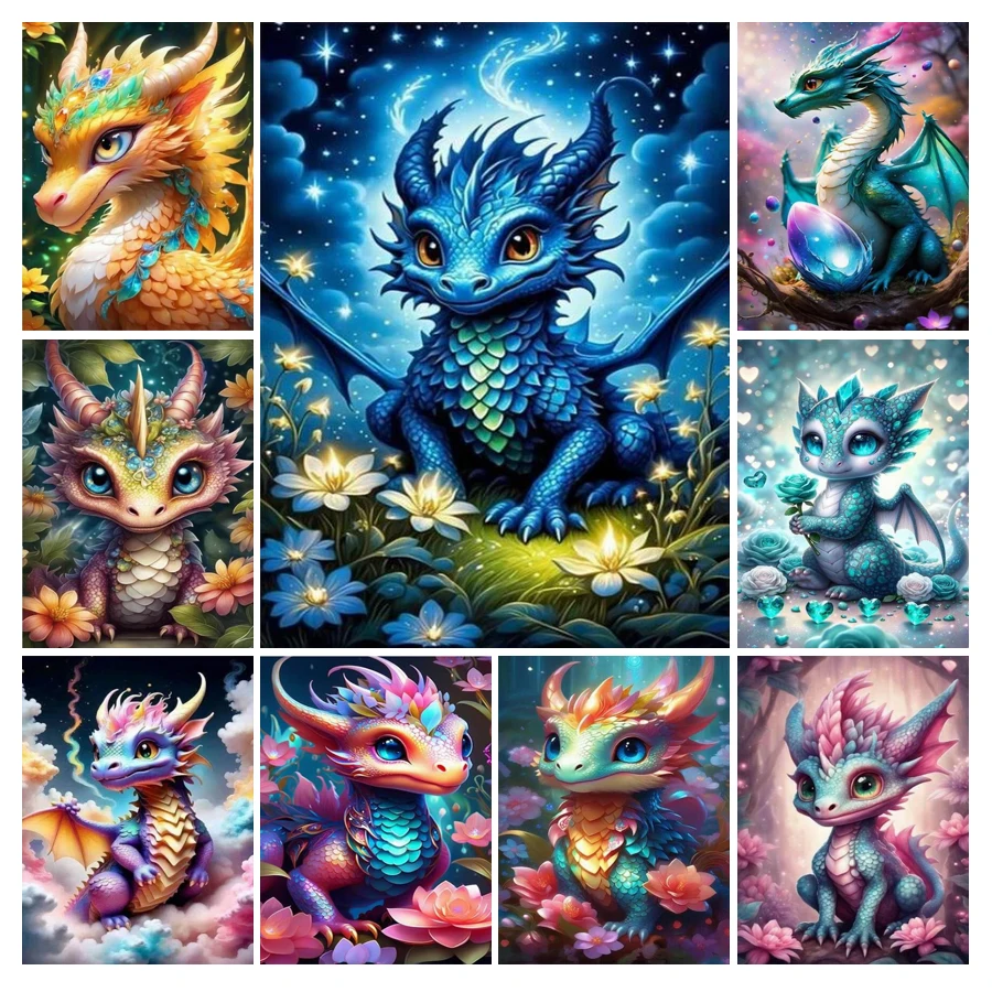 Diy Full Mosaic Art Cartoon Dragon Baby Diamond Painting New Collection 2024 Animals Rhinestone Embroidery Picture Kid Gifts