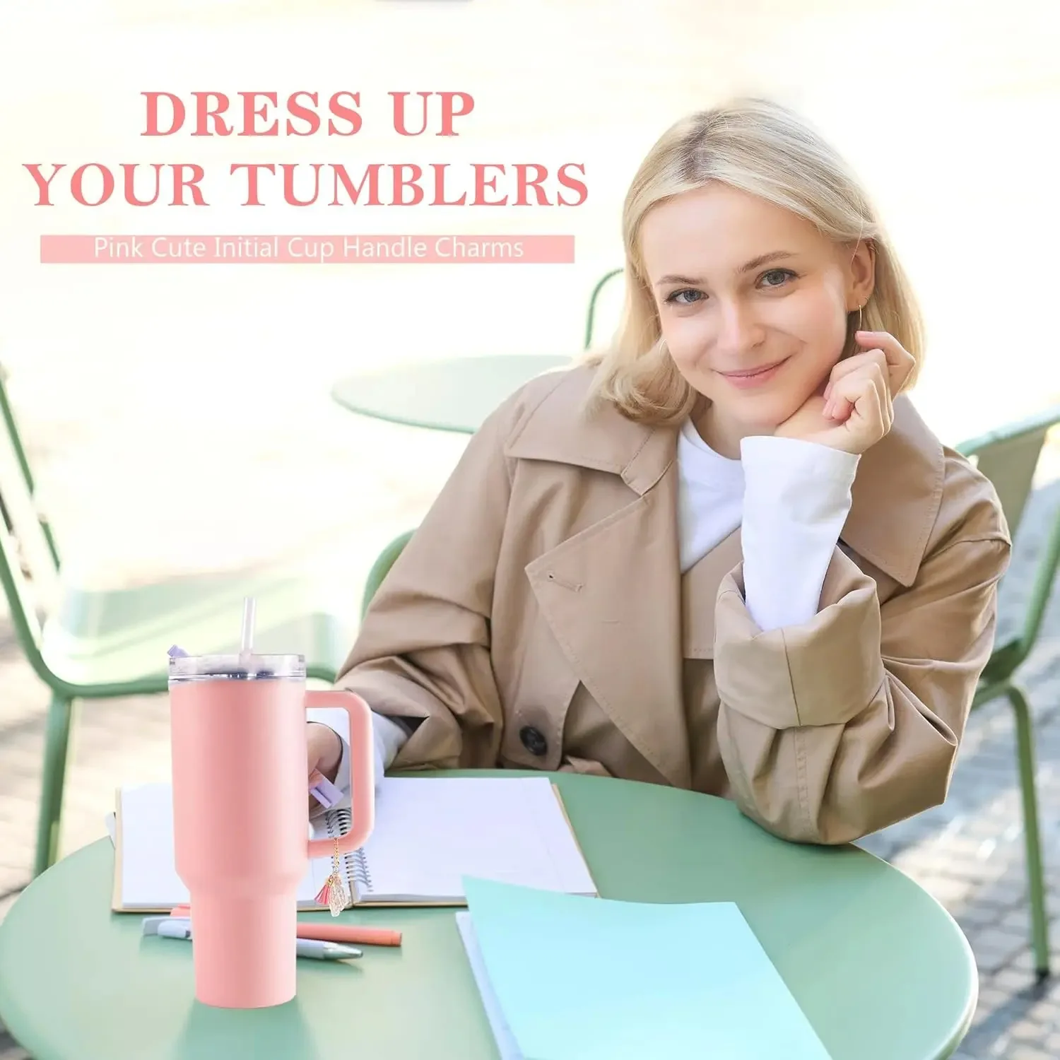 Stanley Cup Letter Charm Accessories - Initial Keychain Handle Decor With Heart & Tassel