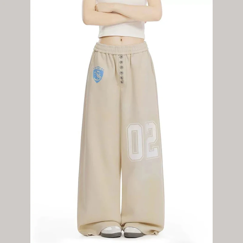 American Vintage Wide Leg Pant Women Spring Autumn Casual Loose Streetwear Trousers Fall Print Preppy Style Fashion Sports Pants