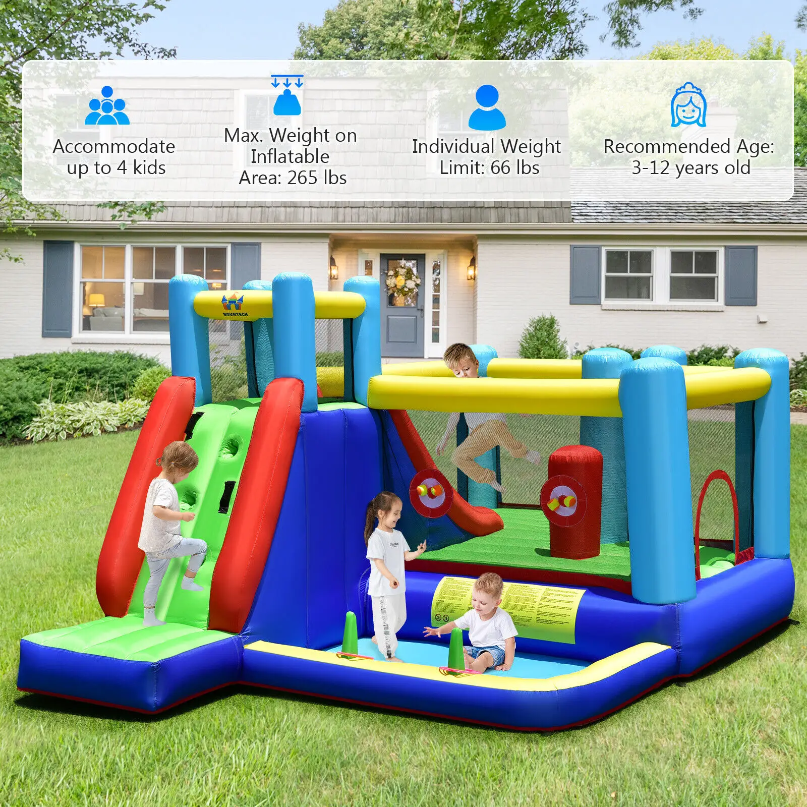 Costway Inflatable Bounce House 8-in-1 Kids Inflatable Slide Bouncer (With 735W Blower)