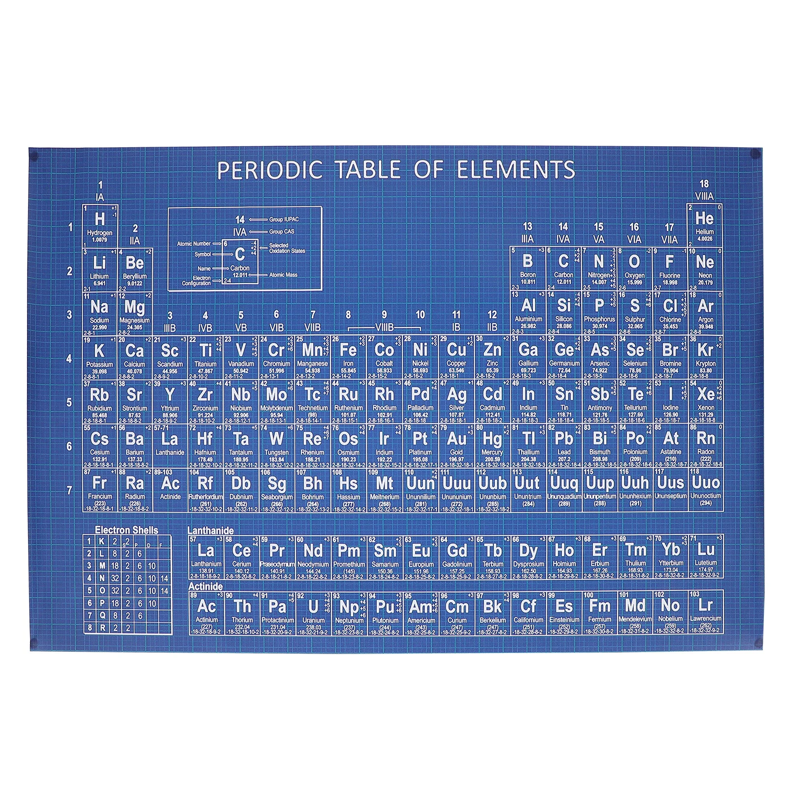 1Pcs Dark Periodic Table Poster School Wall Decor Learning Chart with 118 Elements Number Symbol Name Weight