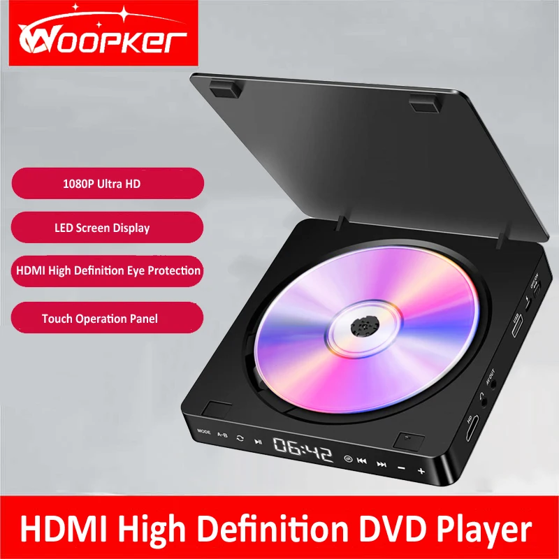 Woopker DVD Players KC-708 1080P Multi-functional Mini CD/DVD/VCD Player Portable Hd Video Player With HDMI AV for TV Desktop PC