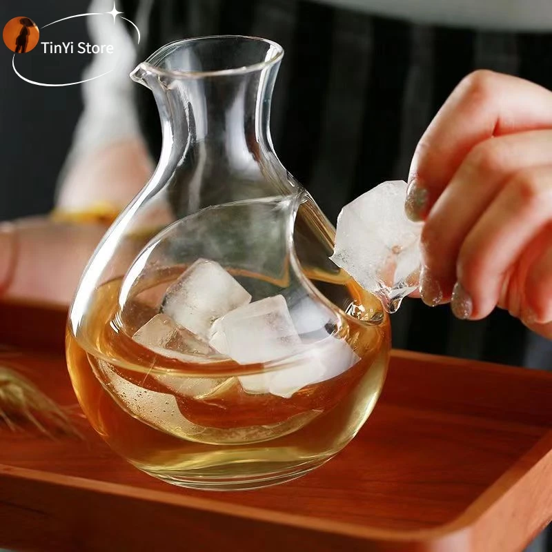 Japanese Crystal Sake Glass Ice Jug Wine Bottle Whiskey Flask Beer Cooler Wine Dispenser Carafe Decanter Thumb Hole Hamster Nest