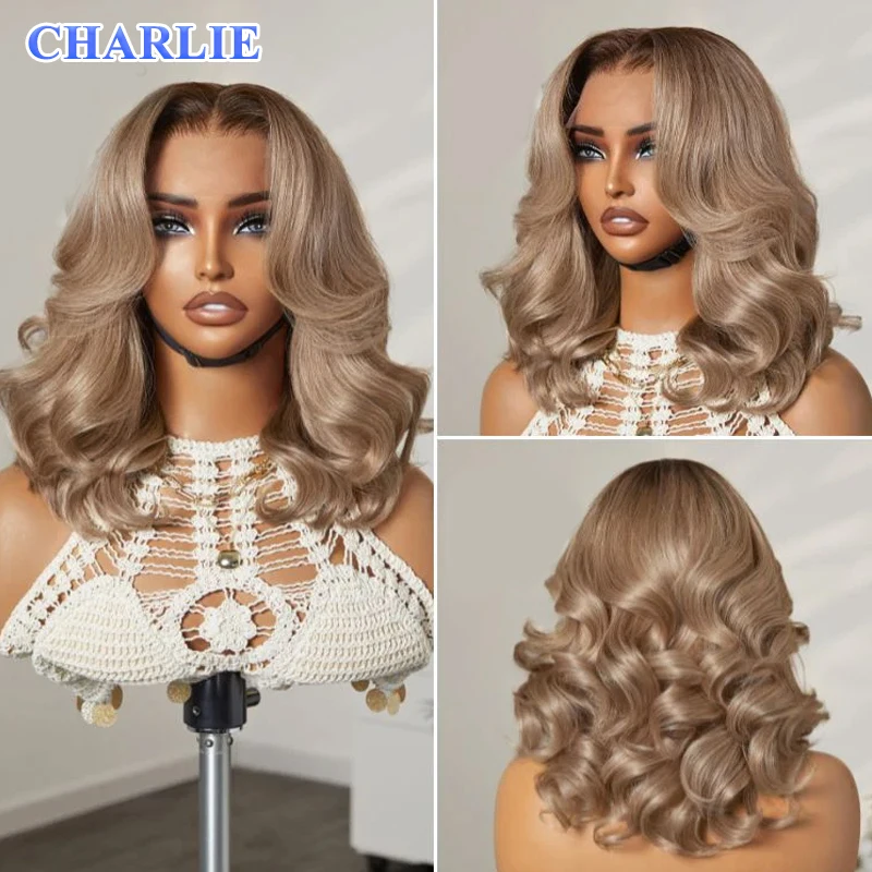 Ash Blonde Loose Body Wave Synthetic Wig Glueless HD 13x4 Closure Lace Front Wig Breathable Cap For Women Daily Party Use