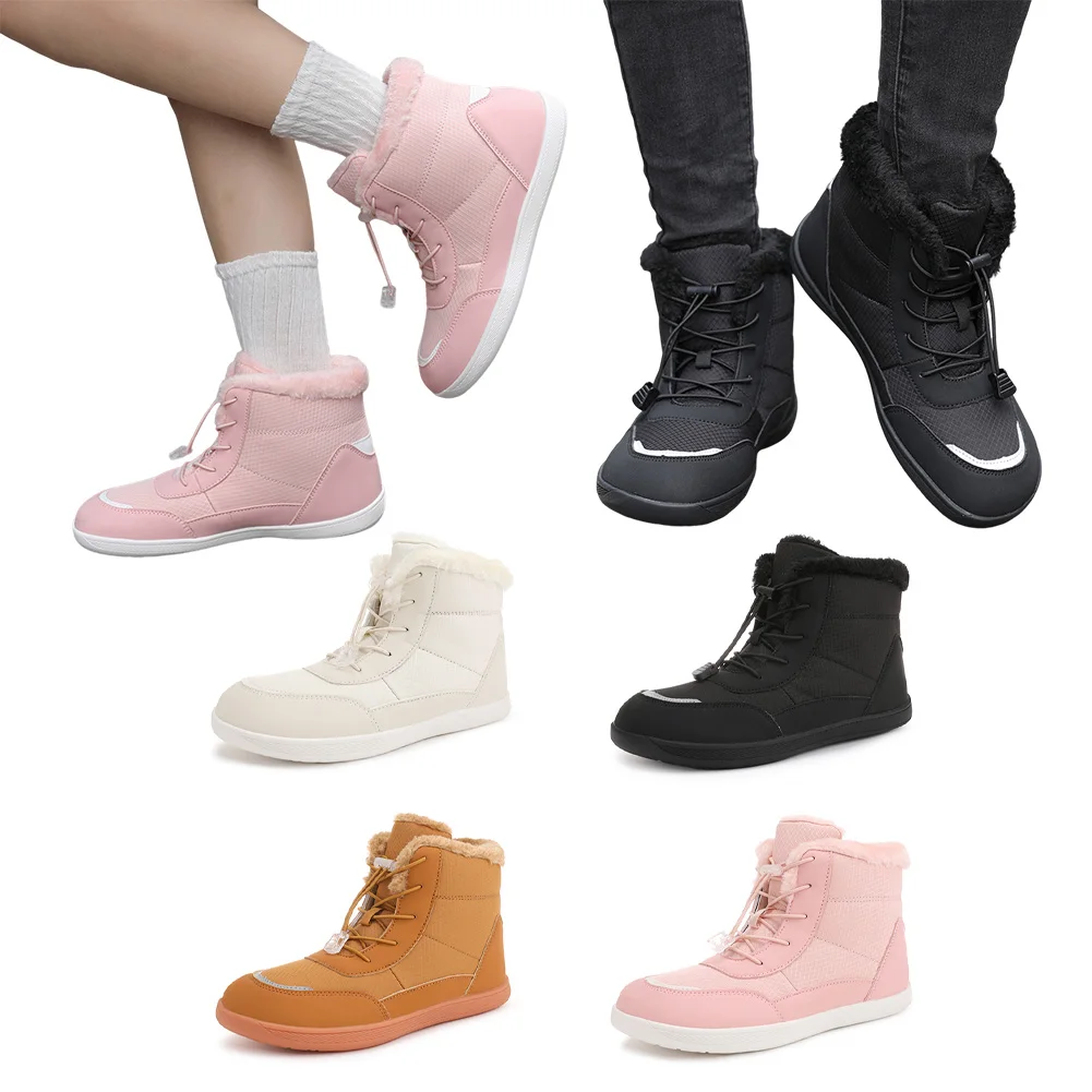 

Women's Barefoot Boots Fur Lined Ankle Booties Anti-Slip Walking Boots Wide Toe Box Outdoor Hiking Boots