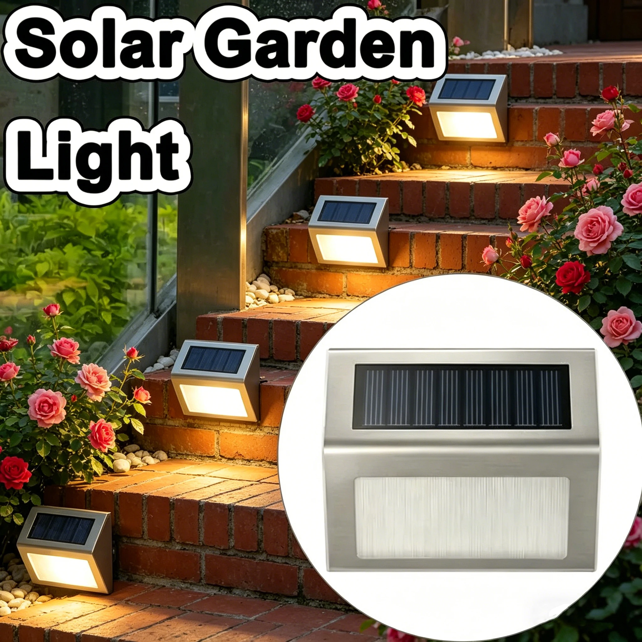 3LED Step Light Stainless Steel Solar Fence Lights Waterproof Outdoor LED Wall Lamps Deck Lights For Stair Garden Fence Patio