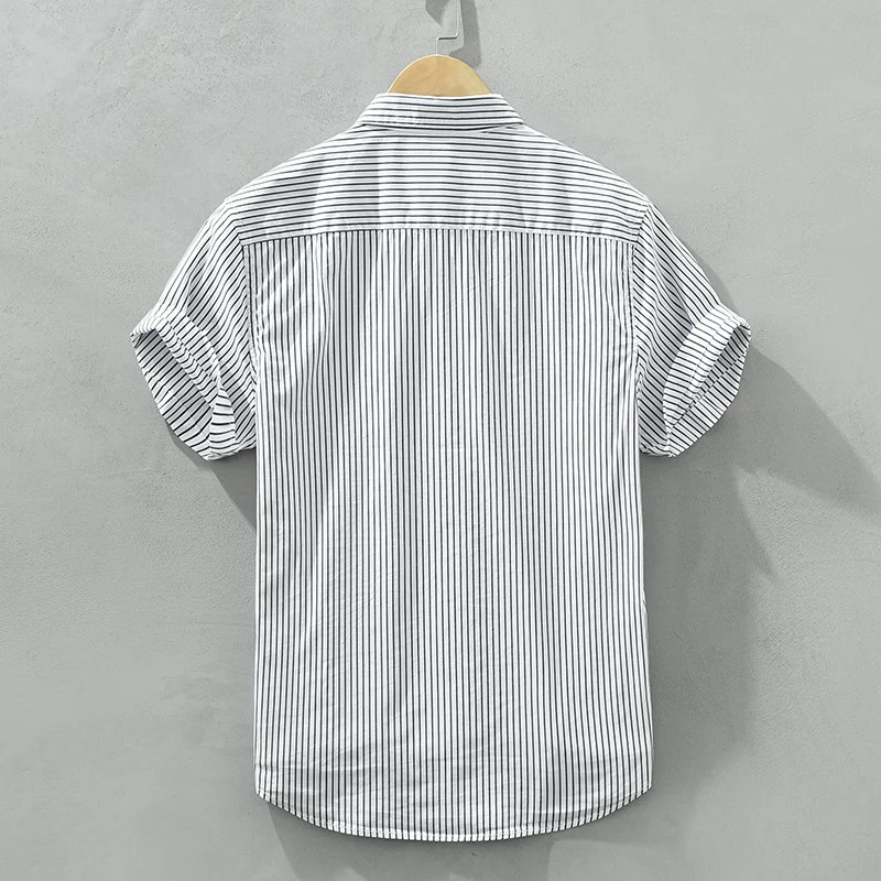 Literary Retro Striped Shirt Men Short Sleeved Japanese Summer Regular Casual Loose Outerwear Versatility Tops Y2K Streetwear