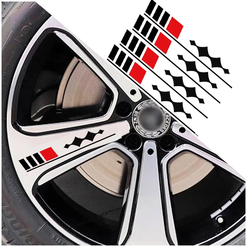 

1SET Car Rim Geometric Pattern Waterproof Stickers Black/Red/White Decals for Wheel Hub Decor