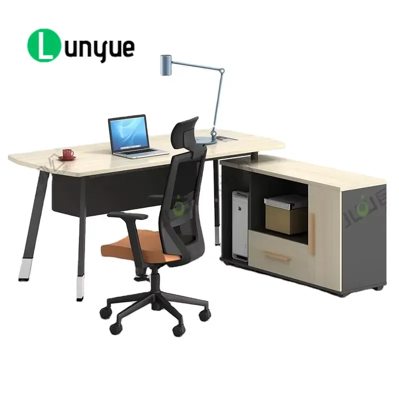 Modern L Shaped Executive Desk Retractable MDF Office Table Eco Friendly Wood Board ISO Certified for 3-5 People Workspace
