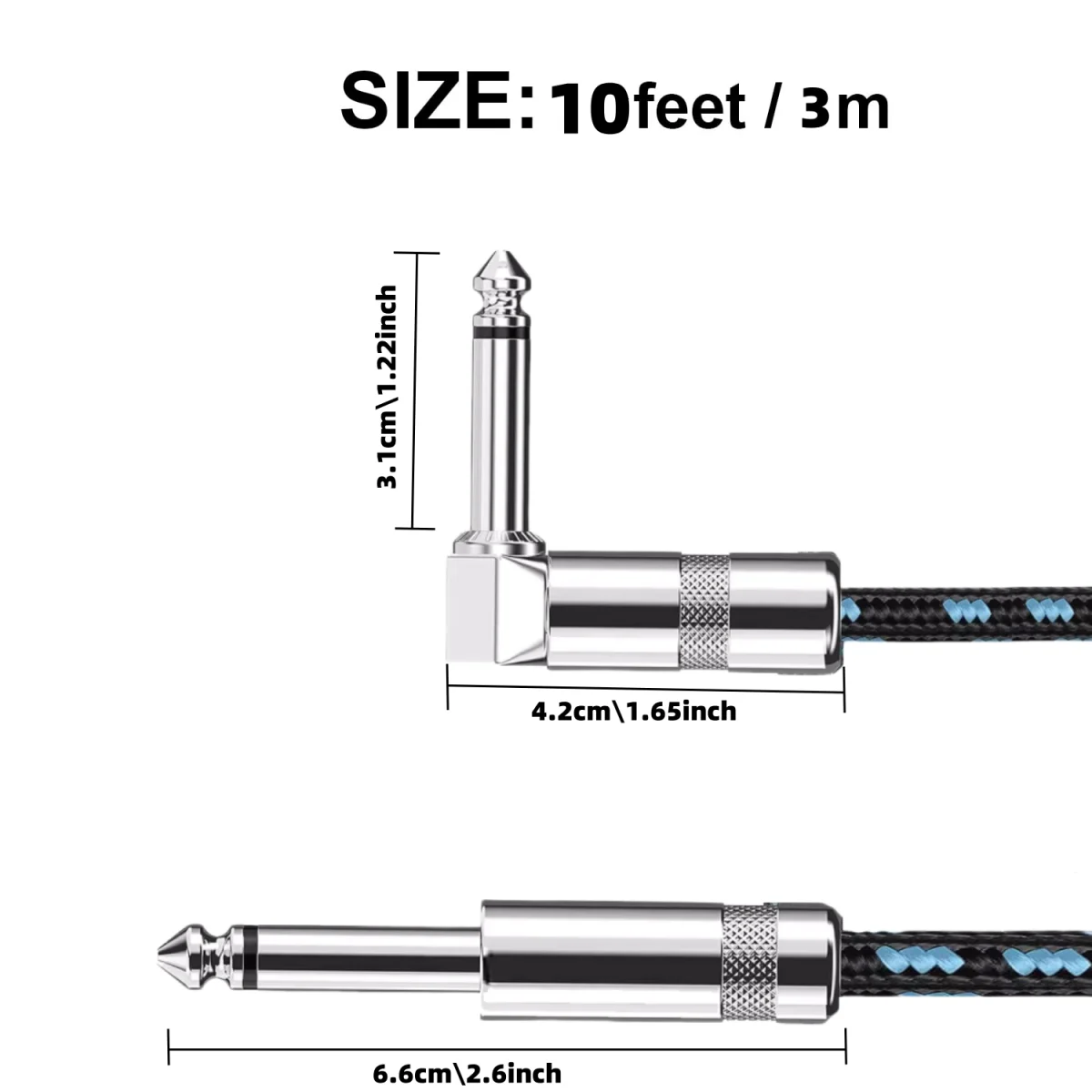 Electric Guitar Cable Braided 1/4 ft Jack 90 Degree TS 6.5mm Audio Mono Cable Bass Electric Box Audio Cable Noise Reduction Cabl