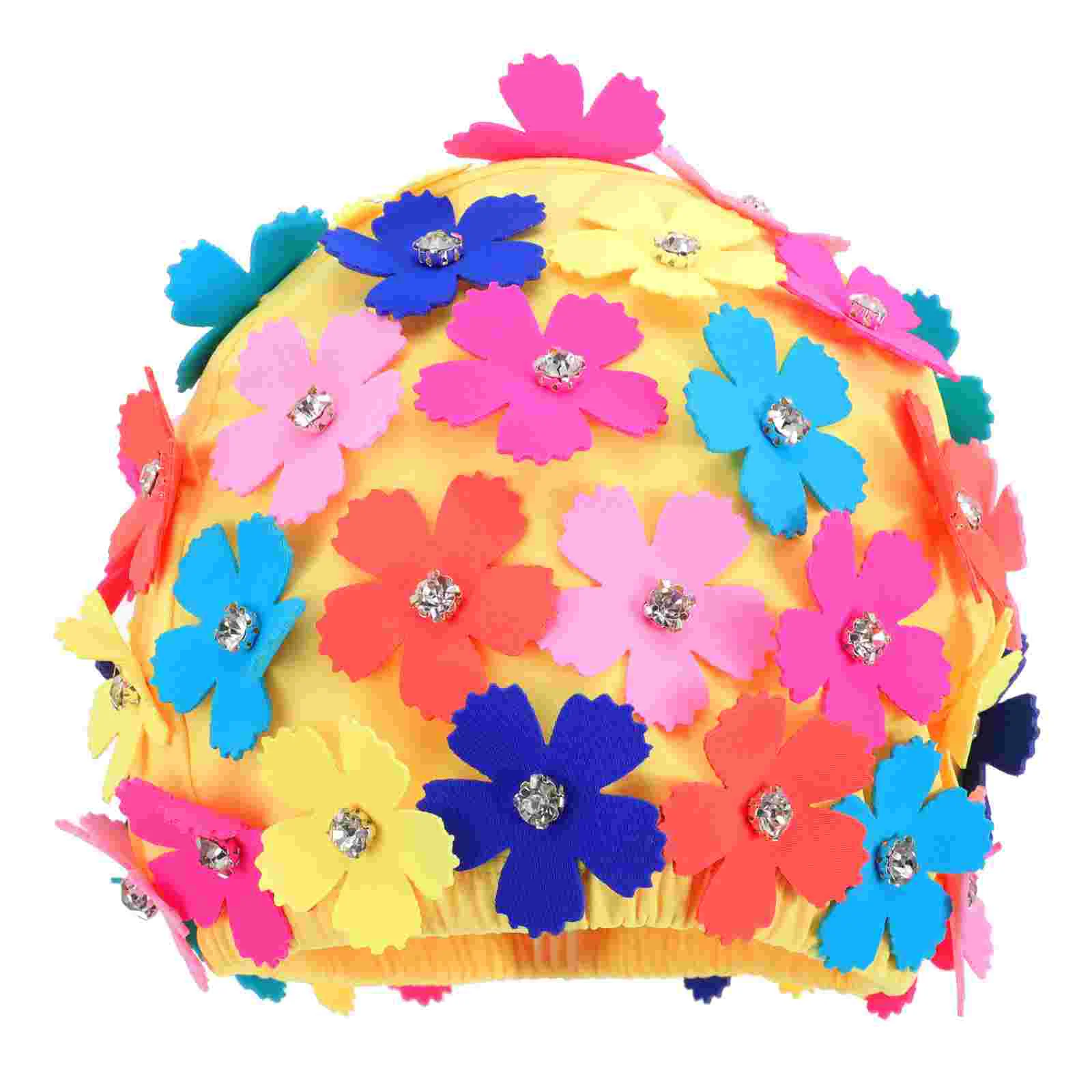 Simulation Flower Petal Shower Cap Fashion-forward Swimming Women Bathing Caps Fashionable Nylon Rhinestones Floral Hat Ladies