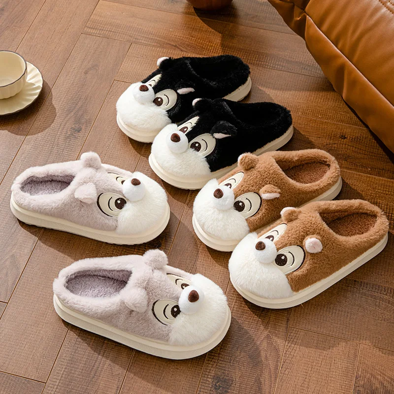 2024 new winter ladies indoor non-slip fluffy slide bedroom cartoon warm plush slippers men's casual cotton shoes