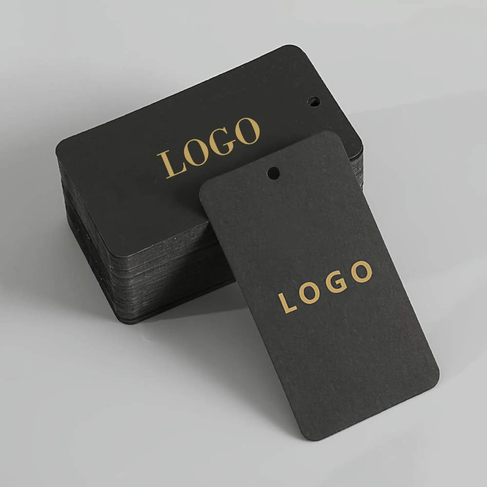 Custom Foil Stamping Hang Tags 600gsm Black Paper for Clothing/Bags/Shoes 100/200/500pcs view 2