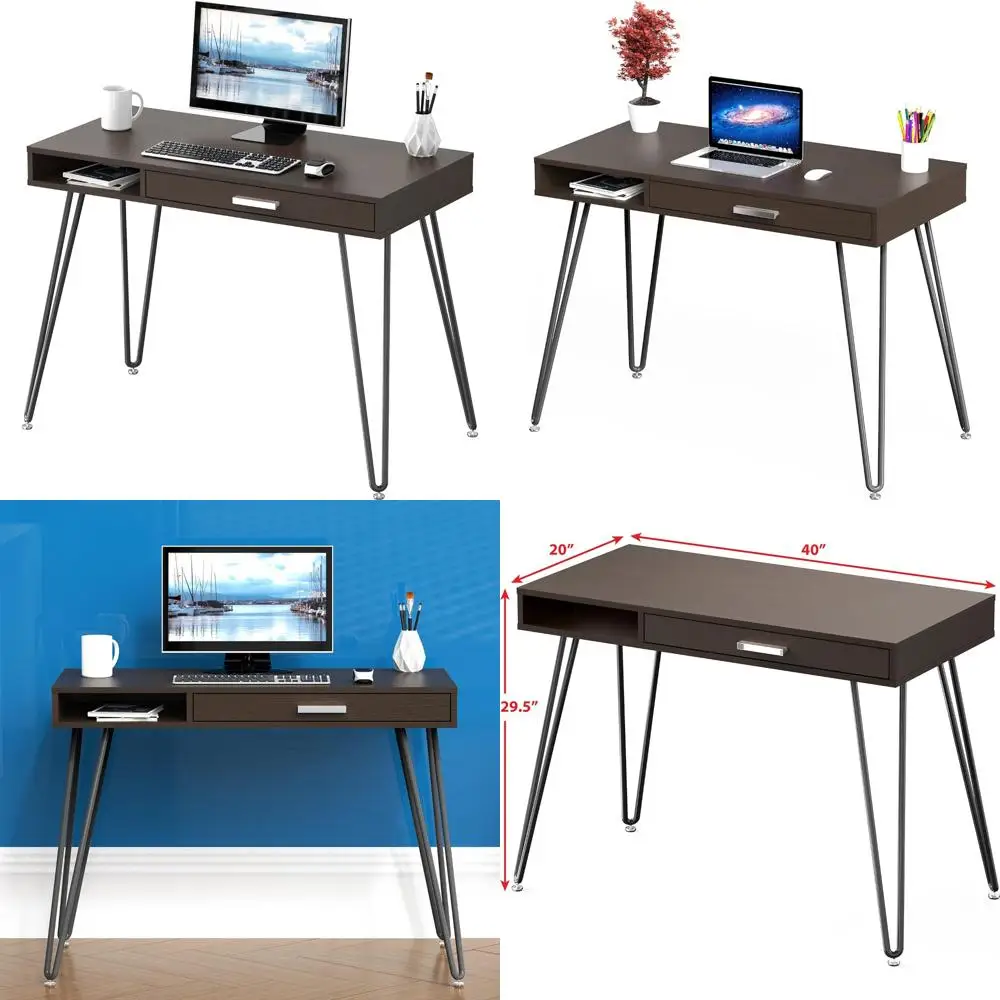 

Compact Desk with Drawer for Home Office featuring Hairpin Legs