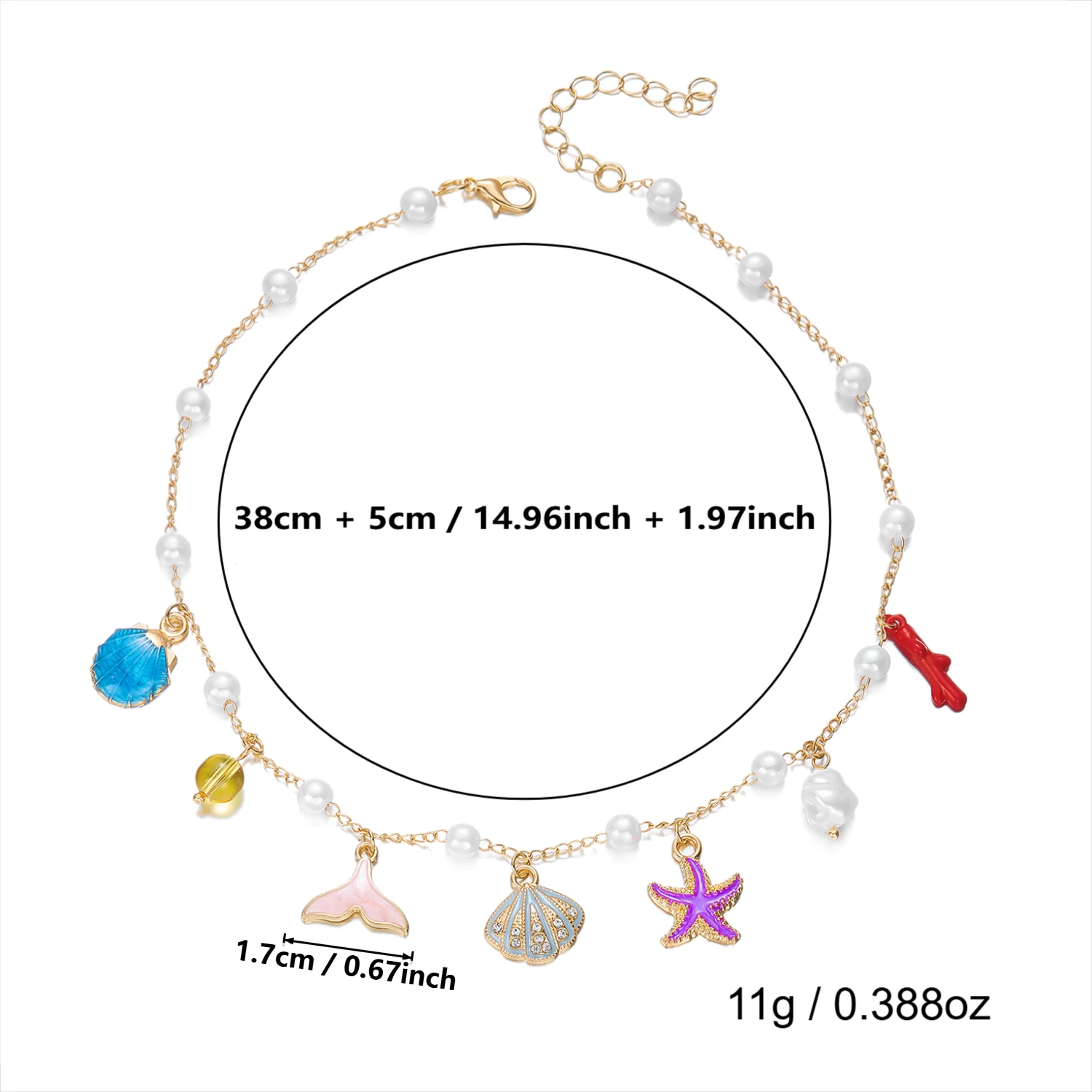 Böhmische handgefertigte Mehrfach-Anhänger-Halskette für Damen – Seestern, Muschel, Krabben-Kette, Choker – Trendiger Ozean-Strand-Urlaubsschmuck – Detail 6