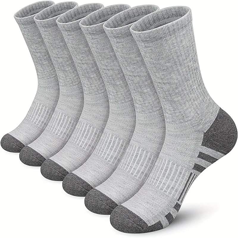 6 Pairs Of Sports Socks Men\'s Buffered Running Socks Breathable Outdoor Sports Socks Long Mid Calf Socks