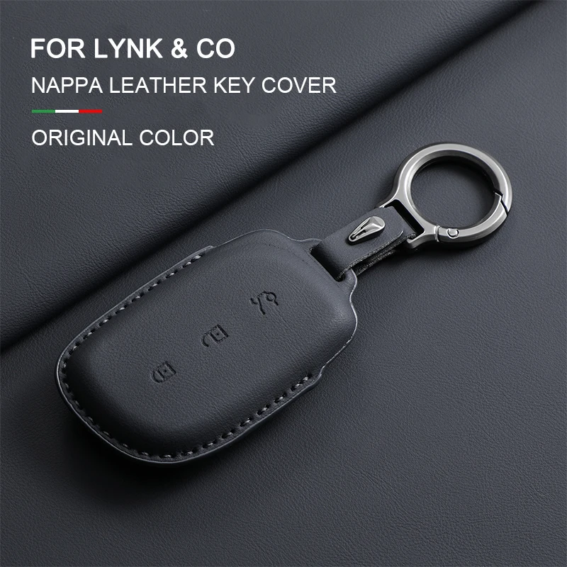 Leather Car Key Case Cover For Lynk & Co Z20 900 Z10 Original Car Color Remote Key Case Fob Keychain Protector Shell Accessories