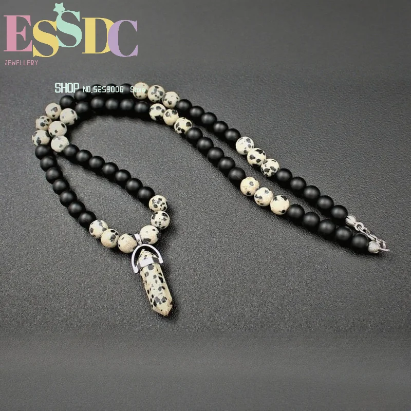 Enhance aura exquisite fashion beaded necklace holiday party gift simple beaded black onyx mixed dalmati pendant necklace
