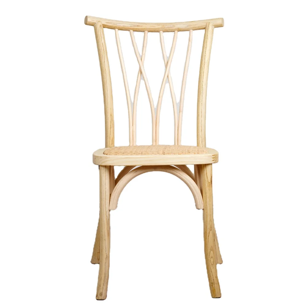 Factory Wholesale OEM Vintage Bentwood Stack-able Solid Wood Antique Wedding Rental Cross Back X Side Dining Chair