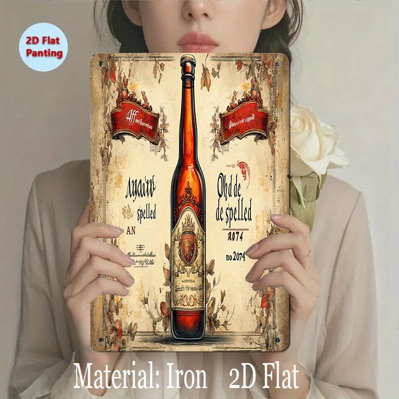 Vintage Beer Metal Sign - Antique European Brewery Decor with Bottle Graphic Heavy-Duty Iron Wall Art Plaque for Home, Bar, Cafe