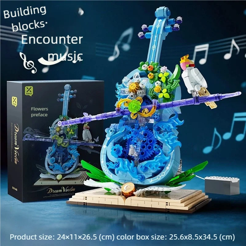 

Модель строительного блока скрипки, подвижные струны, подарок для сборки своими руками, креативное украшение для рабочего стола, подарок на День святого Валентина