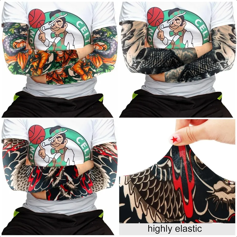 Tattoo-Ärmel für Männer, 6 Stück, gefälschte Tattoos-Ärmel zum Abdecken von Armen, Sonnenschutz-Ärmel-Abdeckungen für Männer und Frauen, Set 11