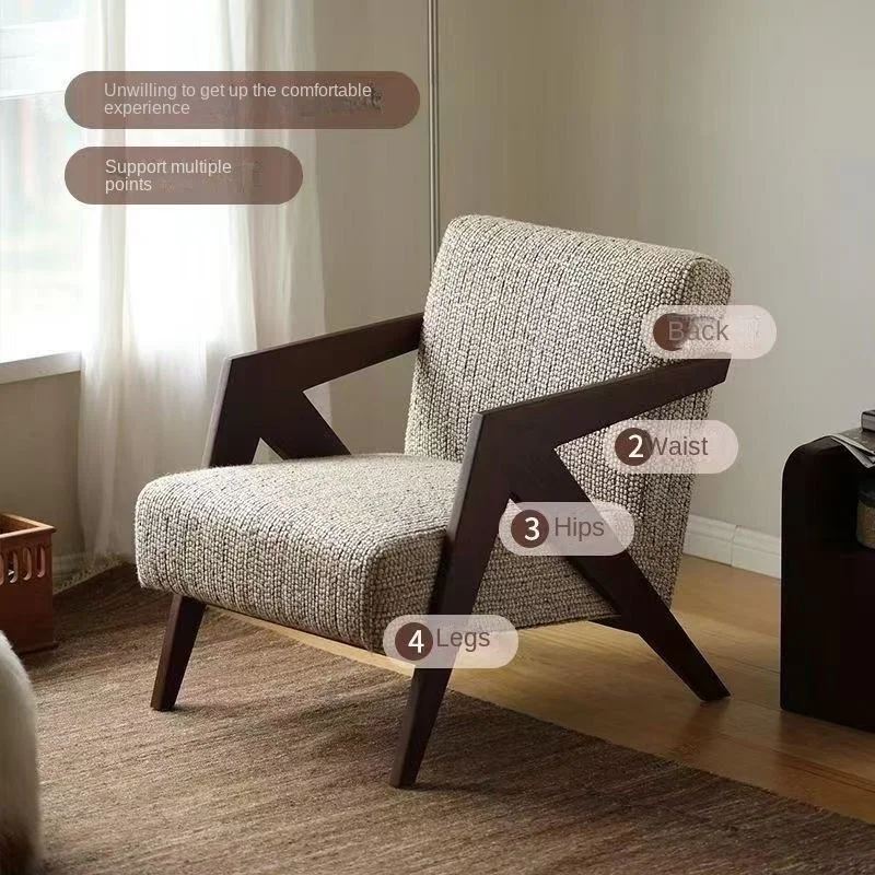 Joylive meados do século sala de estar varanda lazer único sofá cadeira estilo francês cadeira homestay designer de madeira maciça sofá preguiçoso