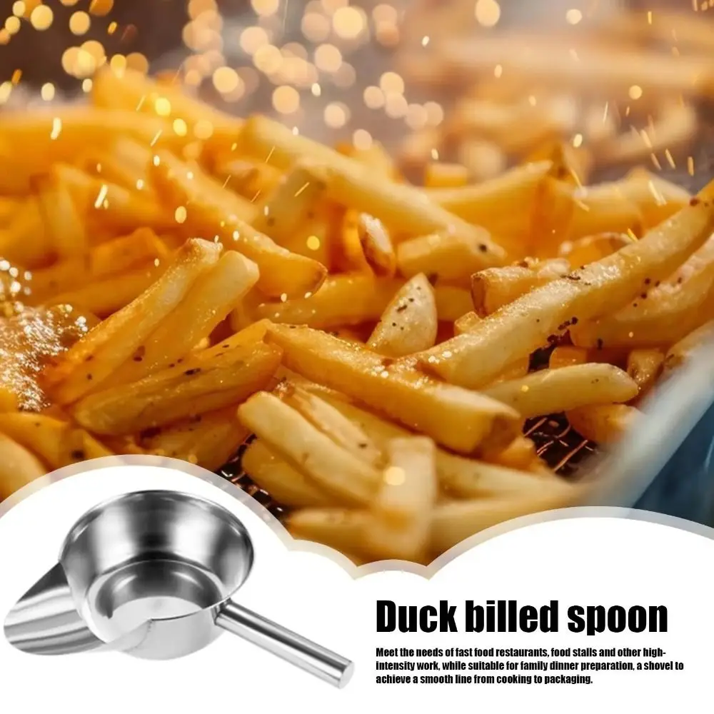 مغرفة الفشار من الفولاذ المقاوم للصدأ مع مقبض بتصميم منقار البط، مغرفة قلي فرنسية، تغليف مريح، مغرفة ثلج، مسرحات الأفلام