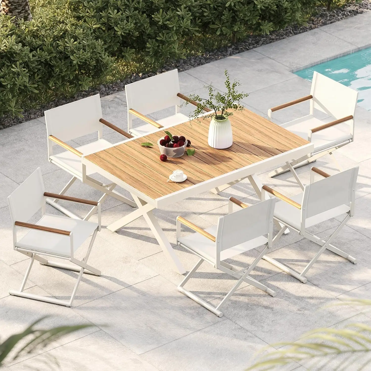 Extra-Wide Folding Directors Chair Set of 4 with Sling & Woodgrain Armrests for Outdoor Dining, Apricot, Customized