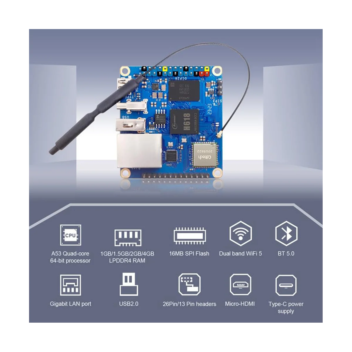 บอร์ดพัฒนา ORANGE Pi ZERO 3 1GB แรม H618 WiFi5 + BT 5.0กิกะบิตแลนสำหรับแอนดรอยด์ Ubuntu22.04 12 Debian12