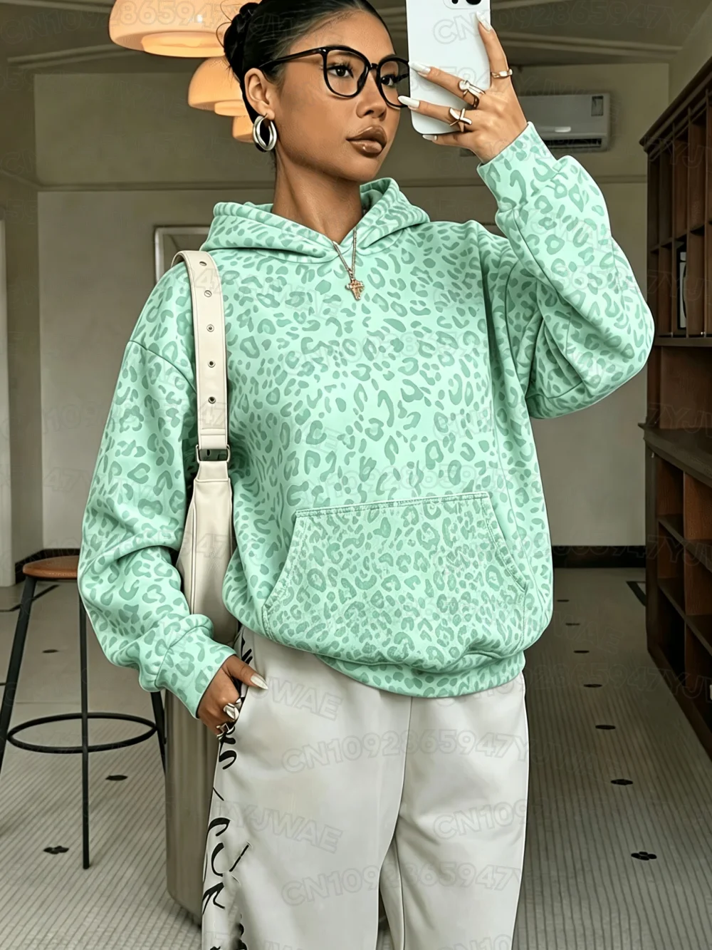 Herbst- und Winter-Sweatshirt für Damen mit Leopardenmuster, Kapuzenpullover, Unisex-Pullover, Hip-Hop-Hoodie für Männer – Detail 8